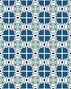 Seamless repeat pattern blue rectangles with lines and other elements Illustrazione stock