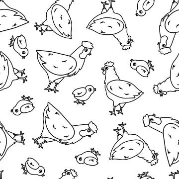 Seamless repeat pattern of Cartoon cute farm domestic animals isolated on whi Stock Illustration