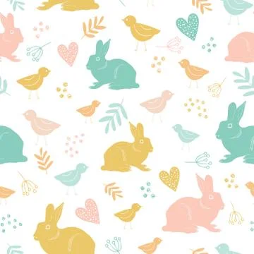 Seamless repeat pattern with chicken and bunnies. Perfect for easter decor. Stock Illustration