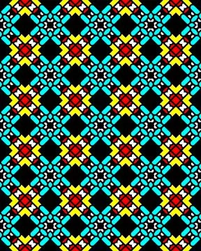 Seamless repeat pattern with colorful diagonal lines and black rectangles Stock Illustration