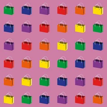 Seamless repeat pattern of colorful shopping bags Stock Illustration