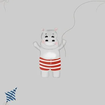 Seamless repeat pattern cute hippo with kite. nautical minimalistic pattern with Stock Illustration