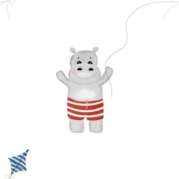 Seamless repeat pattern cute hippo with kite. nautical minimalistic pattern with Illustrazione stock