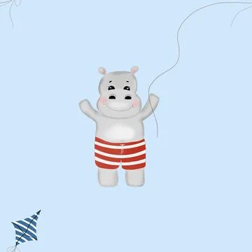 Seamless repeat pattern cute hippo with boat. nautical minimalistic pattern with Stock Illustration