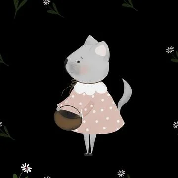 Seamless repeat pattern cute kitty and hearts. minimalism in retro style. used Stock Illustration