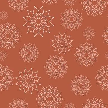 Seamless repeat pattern, eastern style. White floral mandalas. Stock Illustration