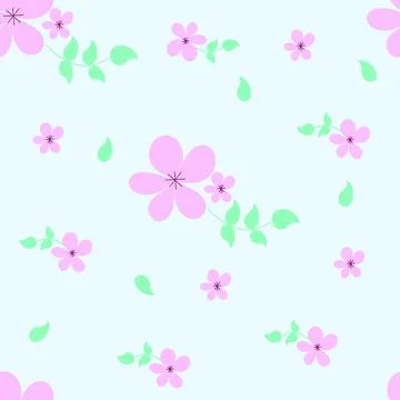 Seamless repeat pattern with flowers and leaves . Hand drawn fabric, gift wra Stock Illustration