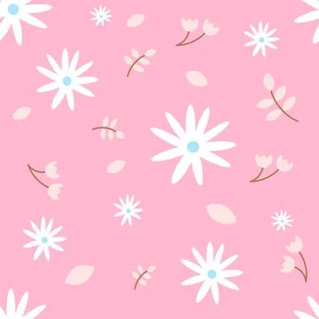 Seamless repeat pattern with flowers and leaves . Hand drawn fabric, gift wra Stock Illustration