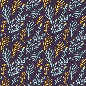 Seamless repeat pattern with flowers in dark blue background. Stock-Illustration
