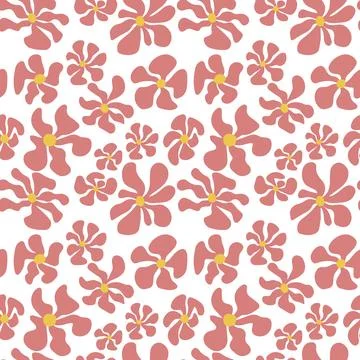 Seamless repeat pattern with flowers in matisse style on white background. .. Illustrazione stock