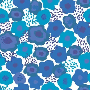 Seamless repeat pattern with flowers on white background. Hand drawn fabric,  Illustrazione stock