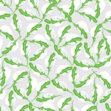 Seamless repeat pattern with hand drawn doodle green arugula rocket herb sa.. Stock Illustration