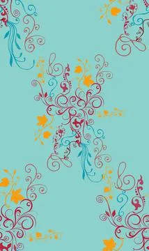 Seamless Repeat Pattern Hand Painted Flowers And Scrolls 스톡 일러스트