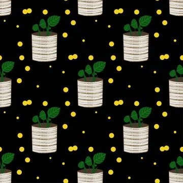 Seamless Repeat Pattern - Indoor Plant - White Background -Vector Stock Illustration