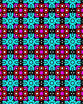 Seamless repeat pattern of light blue crosses and pink rectangles with crcles イラスト素材