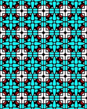 Seamless repeat pattern of light blue flower-like shapes and white crosses Stock Illustration