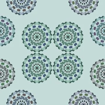 Seamless Repeat Pattern Monochrome Green Mandalas Illustrazione stock