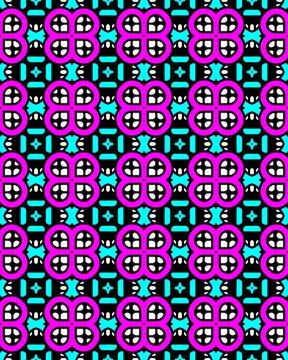Seamless repeat pattern of pink flower-like elements with light blue rectangles Illustrazione stock