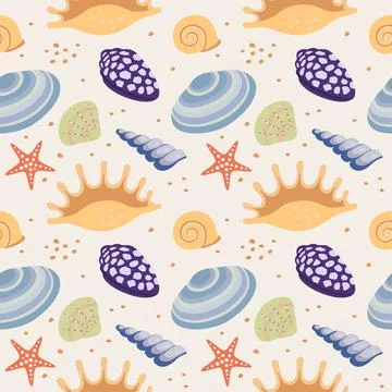 Seamless repeat pattern with seashells. Vector illustration 스톡 일러스트