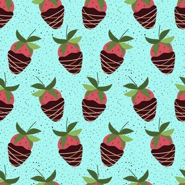 Seamless repeat pattern with strawberry in dark chocolate. Vector, flat Illustrazione stock