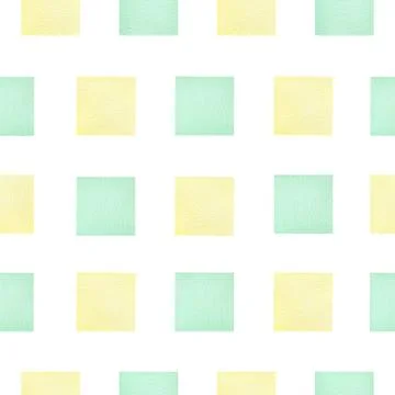 Seamless repeat pattern with watercolor squares in green and yellow hues Stock Illustration