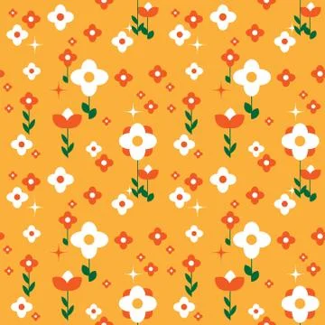 Seamless Repeat print - Orange/White  Flowers Stock Illustration