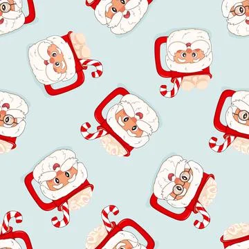 Seamless repeat vector holiday Christmas cartoon pattern of outline doodle cu 스톡 일러스트