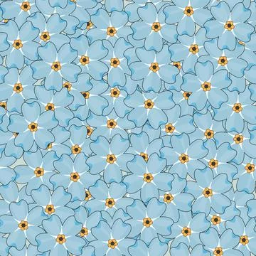 Seamless repeat vector pattern of Blue forget-me-not plants are on pastel blu Stock Illustration