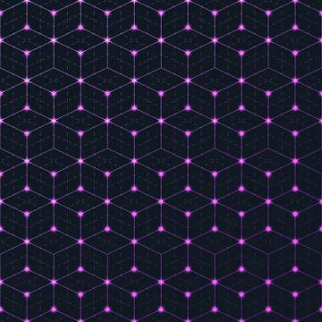 Seamless repeat vector pattern. Network of connected purple bright circles dots Stock Illustration