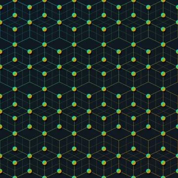 Seamless repeat vector pattern. Network of connected yellow bright circles dots Stock Illustration