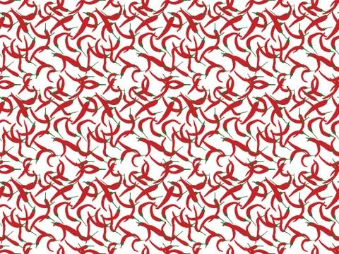 Seamless repeated pattern of red spicy vegetable peppers with green stems Stock Illustration