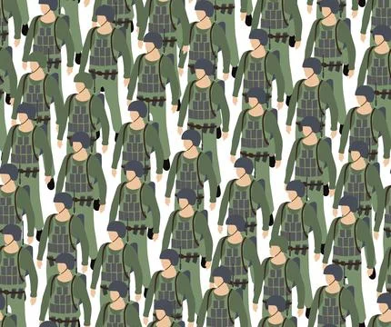 Seamless repeating of army armed troop soldiers isometric armed 3D illustration Stock Illustration