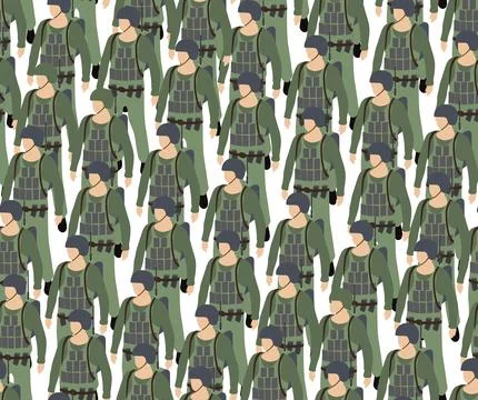 Seamless repeating of army armed troop soldiers isometric armed 3D illustrati Stock Illustration