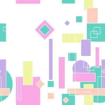 Seamless repeating background of colored squares, lines and strokes Stock Illustration