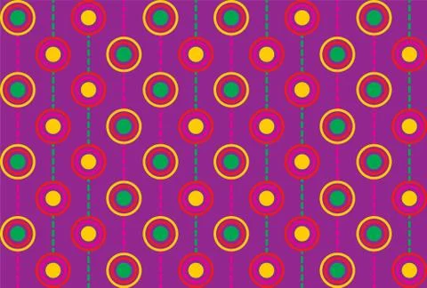 Seamless repeating background of multicolored circles and dashed lines Illustrazione stock