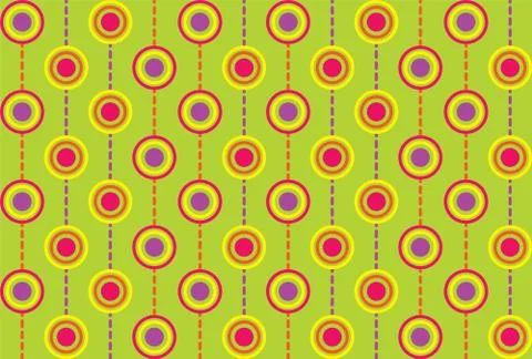 Seamless repeating background of multicolored circles and dashed lines Illustrazione stock