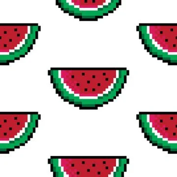 A seamless repeating background of a pixel art watermelon Stock Illustration