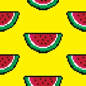 A seamless repeating background of a pixel art watermelon Stock Illustration