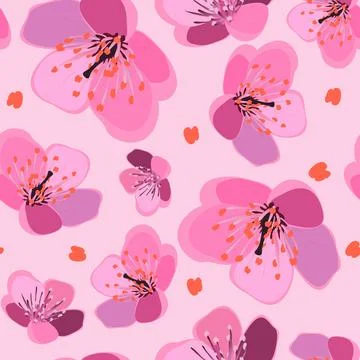 Seamless repeating background of spring blooming flowers Stock Illustration