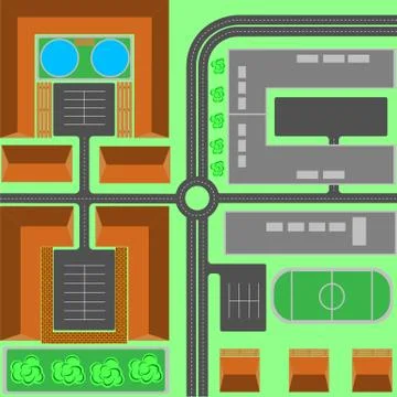 Seamless repeating background urban pattern. Top view of the city quarter wit Stock Illustration