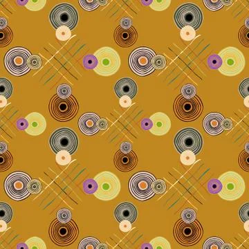 Seamless repeating ethnic pattern from circles and lines Stock Illustration