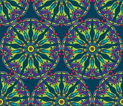 Seamless repeating floral pattern consisting of mandalas Stock Illustration