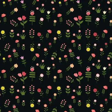 Seamless repeating floral pattern with flowers on a dark background Illustrazione stock