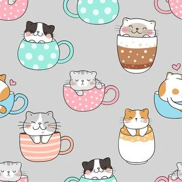 Seamless repeating pattern with adorable cute cats Stock Illustration