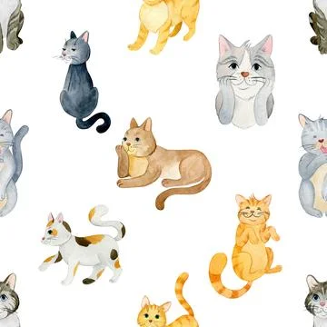 Seamless repeating pattern with adorable cute cats Stock Illustration