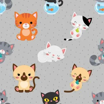 Seamless repeating pattern with adorable cute cats Illustrazione stock