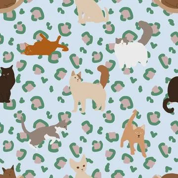 Seamless repeating pattern with adorable cute cats Stock Illustration