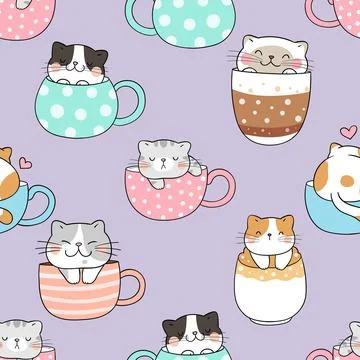 Seamless repeating pattern with adorable cute cats Stock Illustration