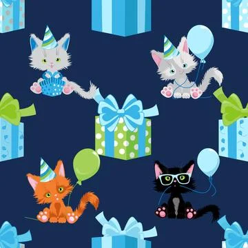 Seamless repeating pattern with adorable cute cats Stock Illustration