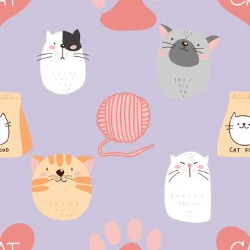 Seamless repeating pattern with adorable cute cats Stock Illustration